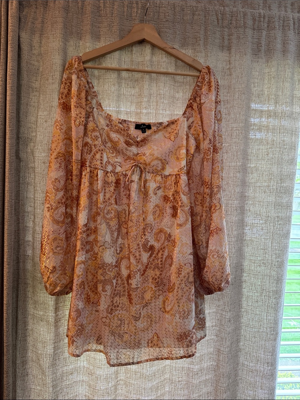 Sheer Paisley Peasant Dress